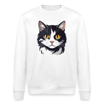 schwarz weiß Katzenkopf Grafik süß Katze Goldaugen - Stanley/Stella Unisex Bio-Sweatshirt ROLLER - Weiß - Vorne - Nik (191cm)