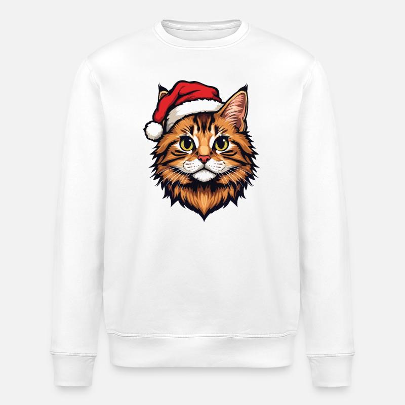 Weihnachtskatze mit Santa-Hut - Stanley/Stella Unisex Bio-Sweatshirt ROLLER - Weiß
