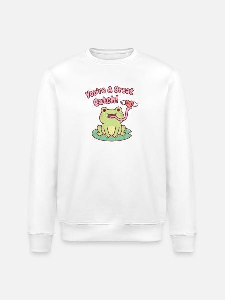 Cute Frog Catches Heart You Are A Great Catch - Stanley/Stella ROLLER Unisex Organic Sweatshirt - white