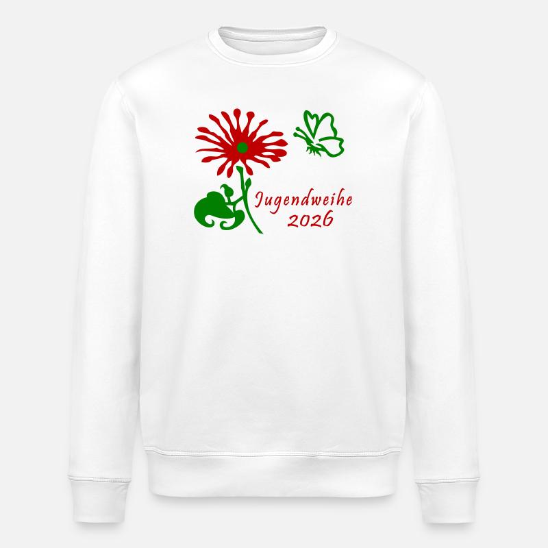 Jugendweihe 2026 Blume und Schmetterling - Stanley/Stella Unisex Bio-Sweatshirt ROLLER - Weiß