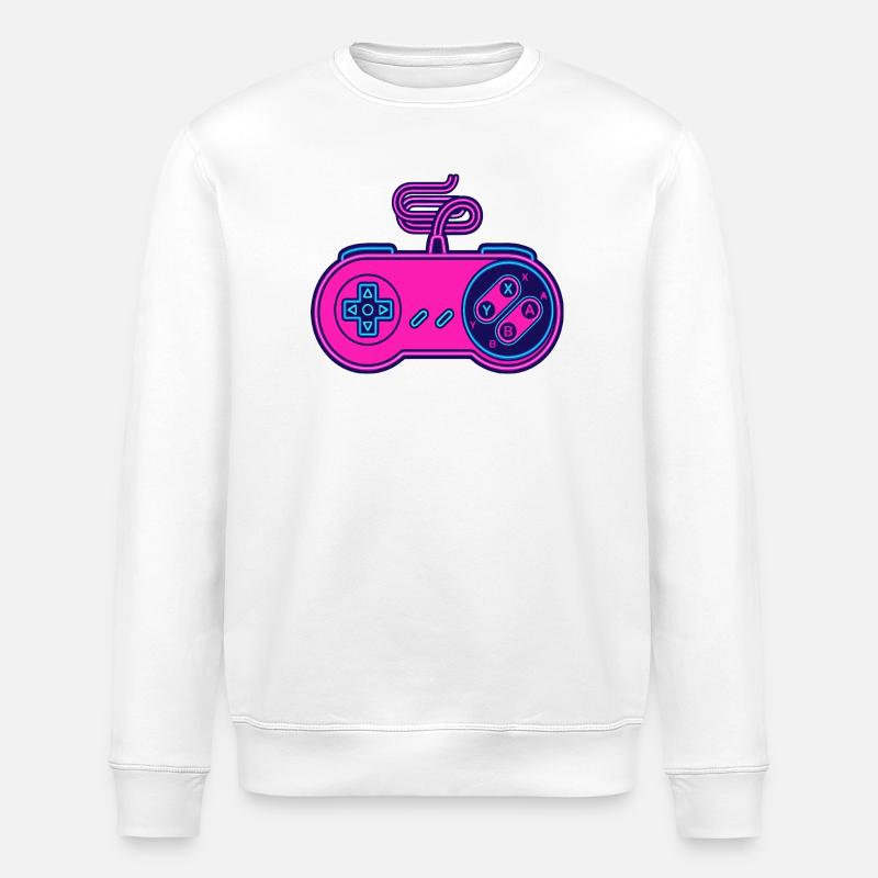 Retro pink neon controller - Stanley/Stella ROLLER Unisex Organic Sweatshirt - white
