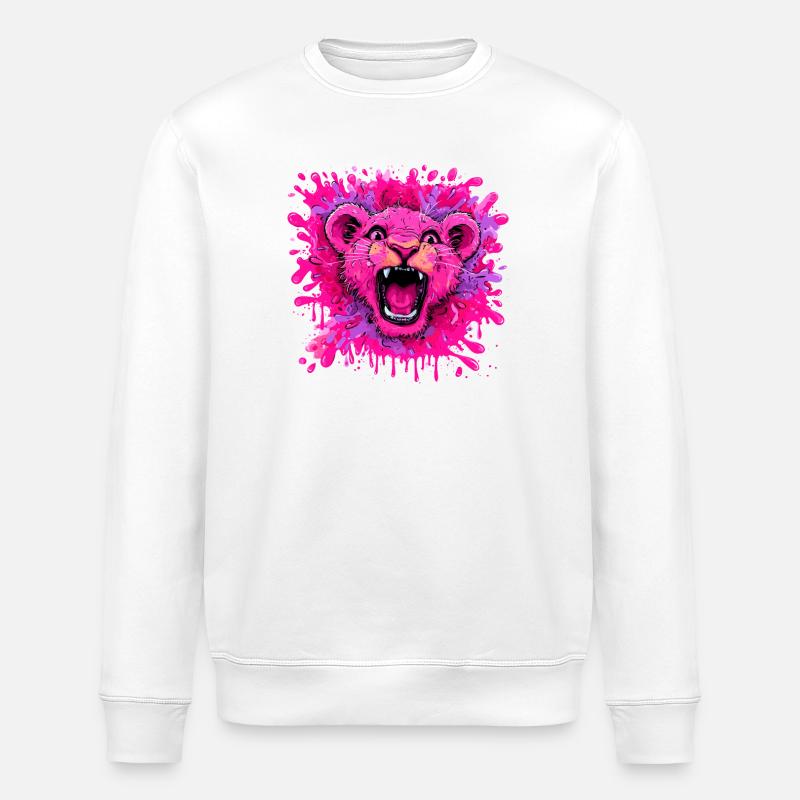 Pinker Löwe im Farbschwall - Stanley/Stella Unisex Bio-Sweatshirt ROLLER - Weiß
