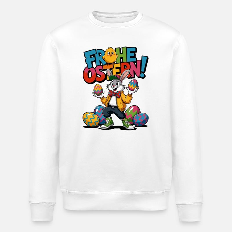 Fröhlicher Osterhase - Stanley/Stella Unisex Bio-Sweatshirt ROLLER - Weiß