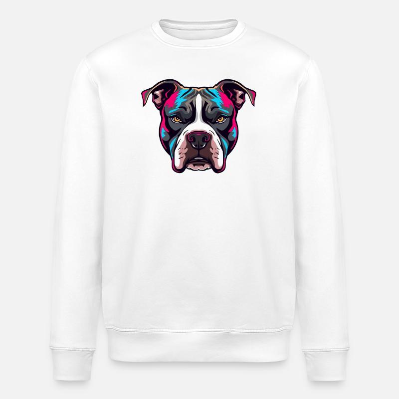 Neon Pitbull Portrait - Stanley/Stella ROLLER Unisex Organic Sweatshirt - white