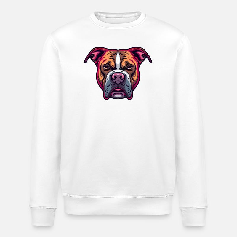 Neon Bulldog Kopf Illustration - Stanley/Stella Unisex Bio-Sweatshirt ROLLER - Weiß