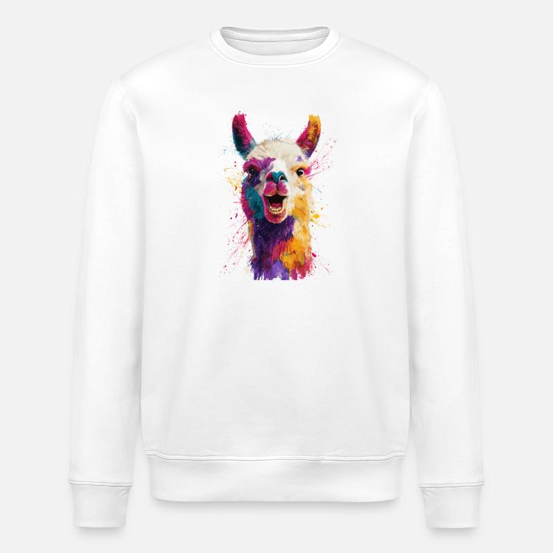 Farbenfrohe Llama Explosion - Stanley/Stella Unisex Bio-Sweatshirt ROLLER - Weiß