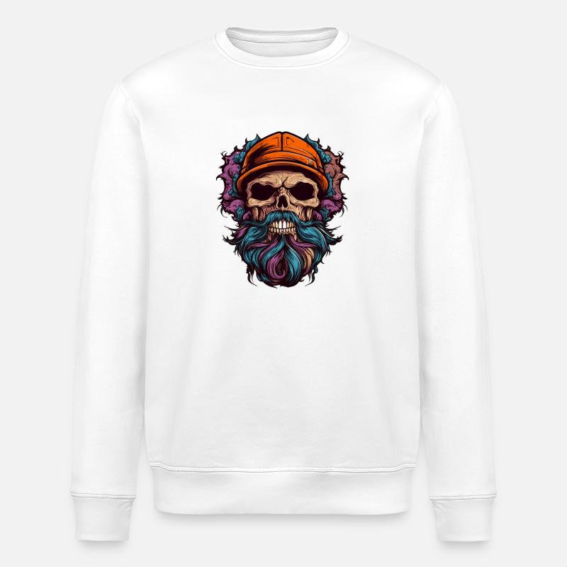 Crâne avec barbe - Sweat bio ROLLER Stanley/Stella Unisexe - blanc