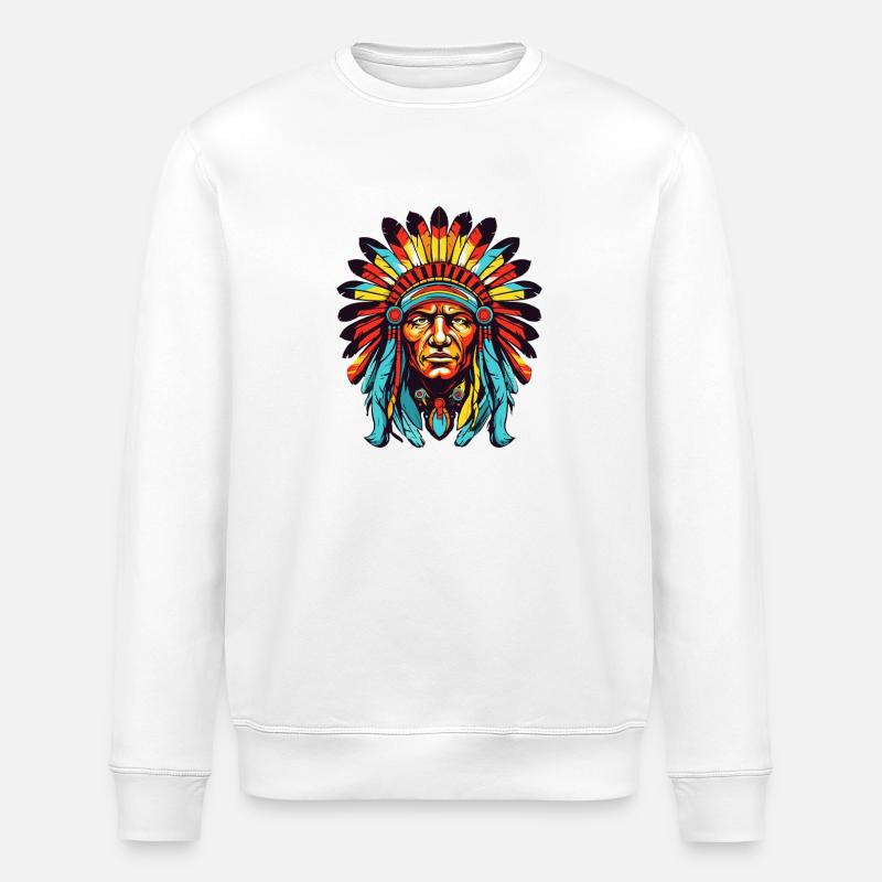 Indianer Häuptling Comic - Stanley/Stella Unisex Bio-Sweatshirt ROLLER - Weiß