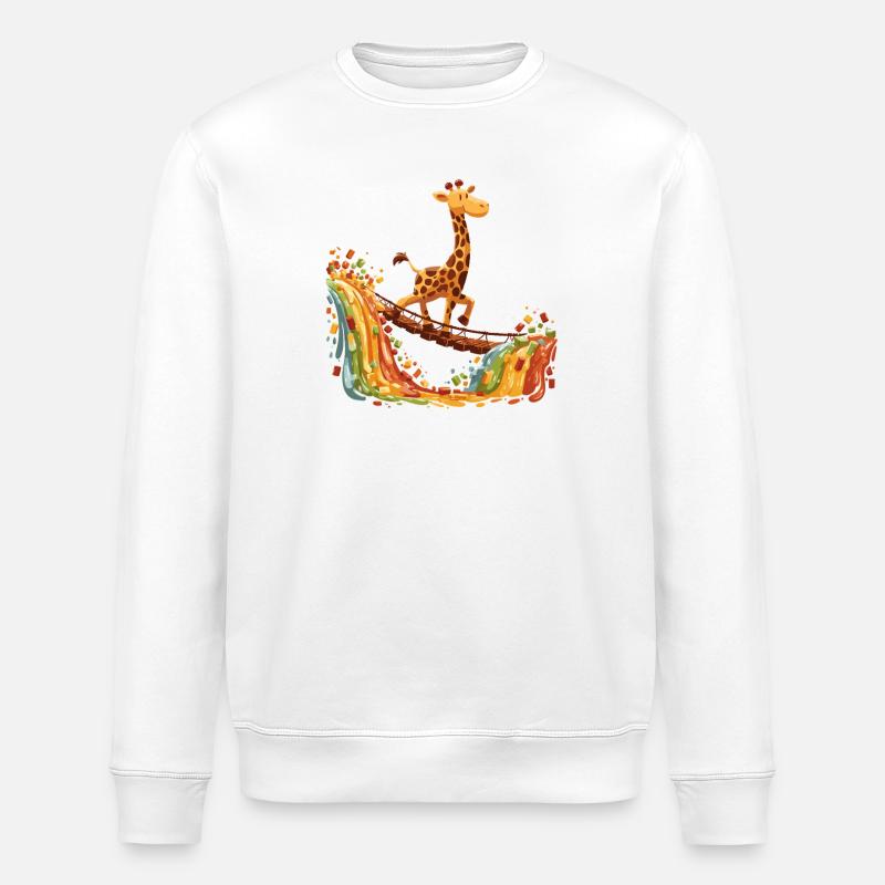 Giraffe on Rainbow Bridge - Stanley/Stella ROLLER Unisex Organic Sweatshirt - white