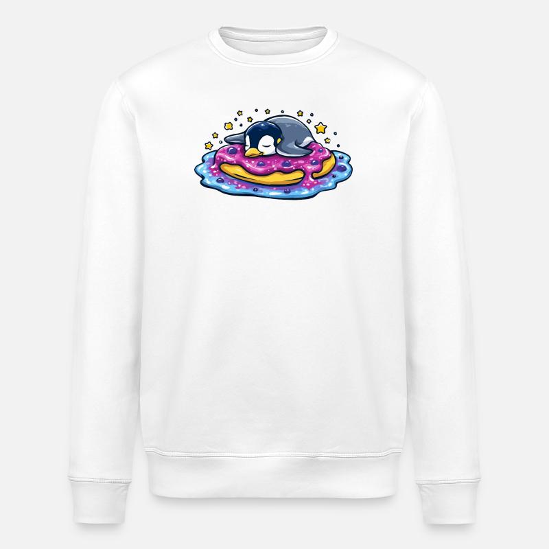 Schlafender Pinguin auf Donut - Stanley/Stella Unisex Bio-Sweatshirt ROLLER - Weiß