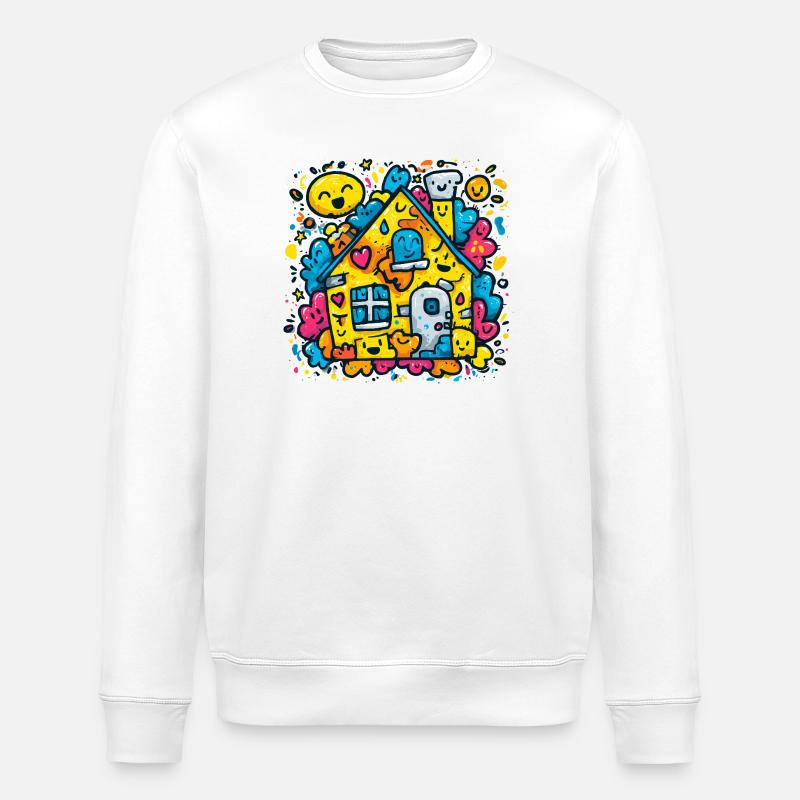 Lachendes Haus Farbklecks - Stanley/Stella Unisex Bio-Sweatshirt ROLLER - Weiß