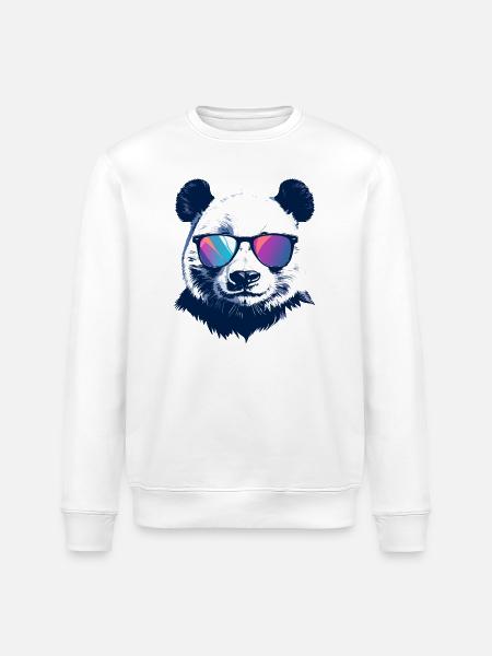 Cool Panda med neonsolglasögon Porträttmotiv - Ekologisk sweatshirt ROLLER unisex från Stanley/Stella - vit