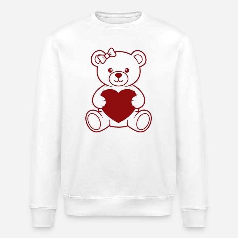 Heart Bear with Bow - Stanley/Stella ROLLER Unisex Organic Sweatshirt - white