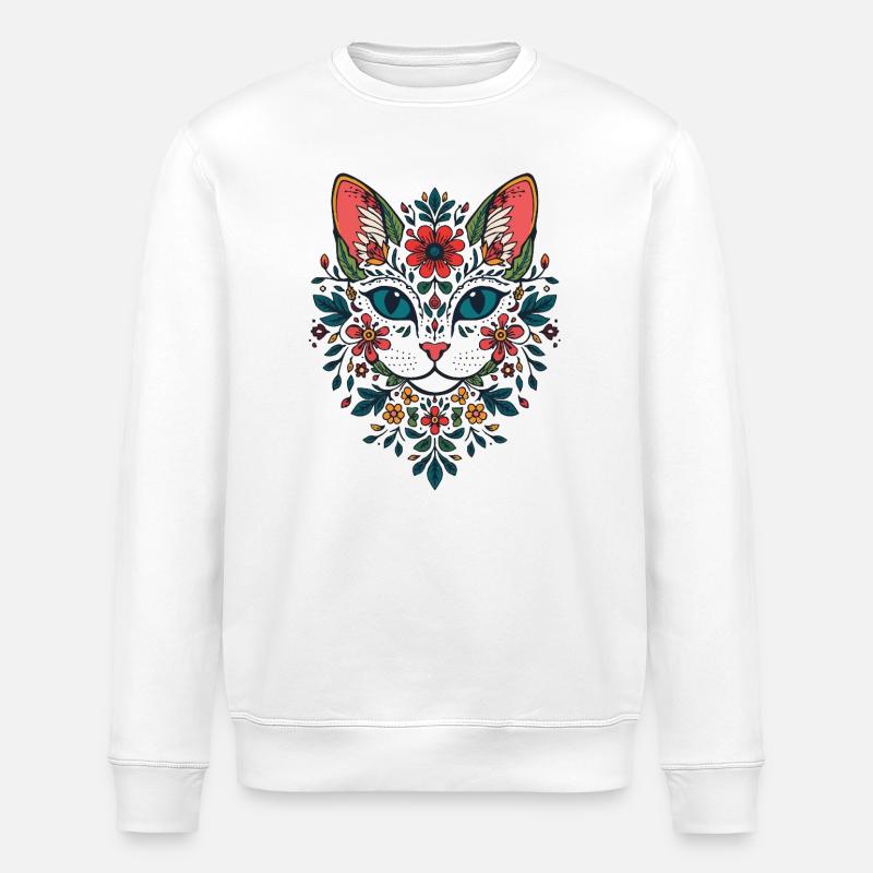 Portrait du chat fleur - Sweat bio ROLLER Stanley/Stella Unisexe - blanc
