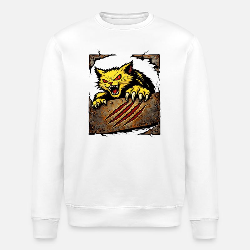 Ferocious Cat Scratch Attack Illustration - Stanley/Stella ROLLER Unisex Organic Sweatshirt - white