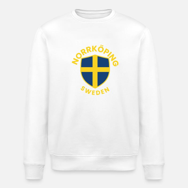 Norrköping Sweden Shield Design - Stanley/Stella ROLLER Unisex Organic Sweatshirt - white