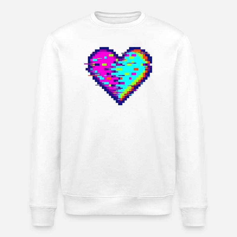 Glitchherz Neon Pixel Herz Love - Stanley/Stella Unisex Bio-Sweatshirt ROLLER - Weiß