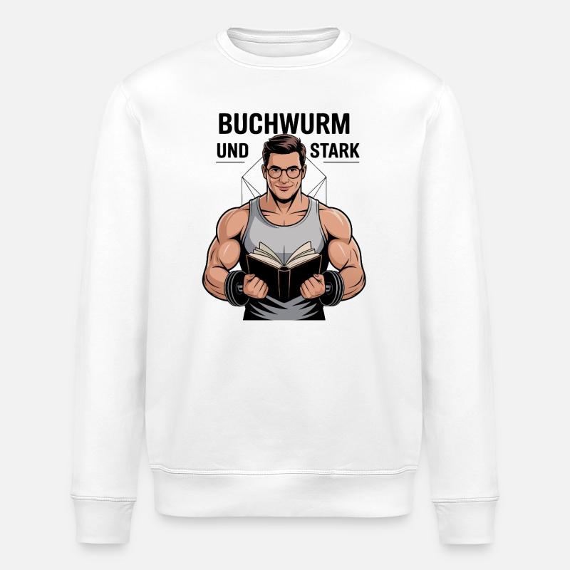 Buchwurm Stark Lesekraft - Stanley/Stella Unisex Bio-Sweatshirt ROLLER - Weiß