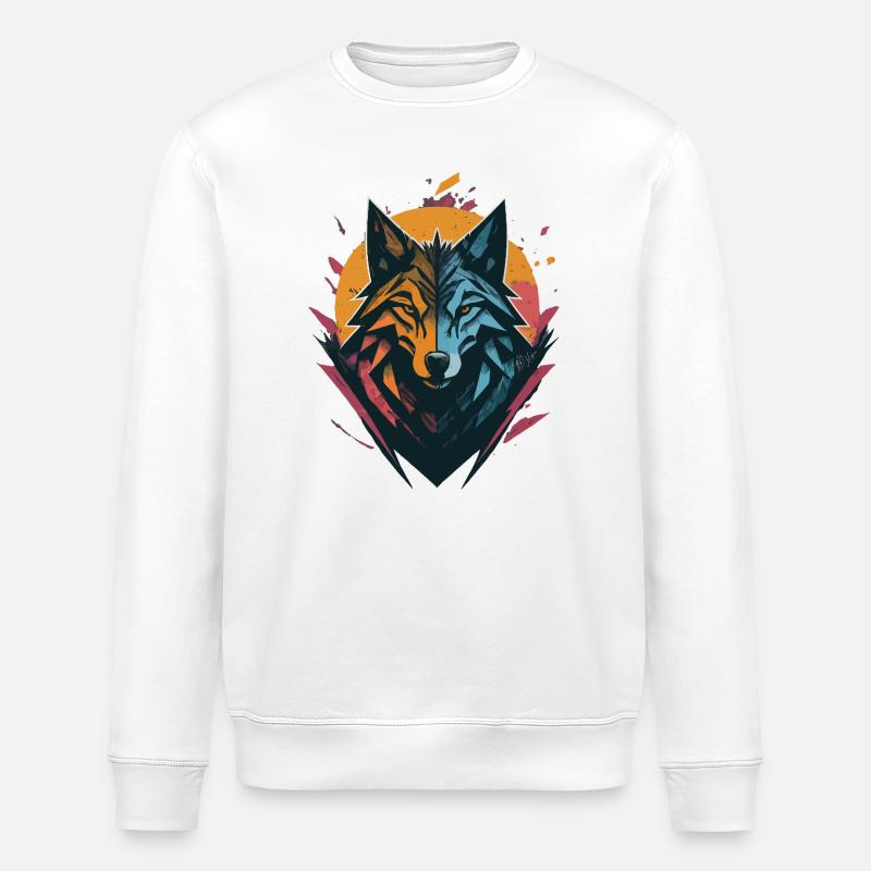 Loup double face soleil lune - Sweat bio ROLLER Stanley/Stella Unisexe - blanc