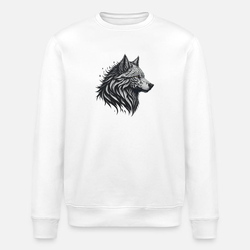 Geometrischer Schwarzer Wolf - Stanley/Stella Unisex Bio-Sweatshirt ROLLER - Weiß