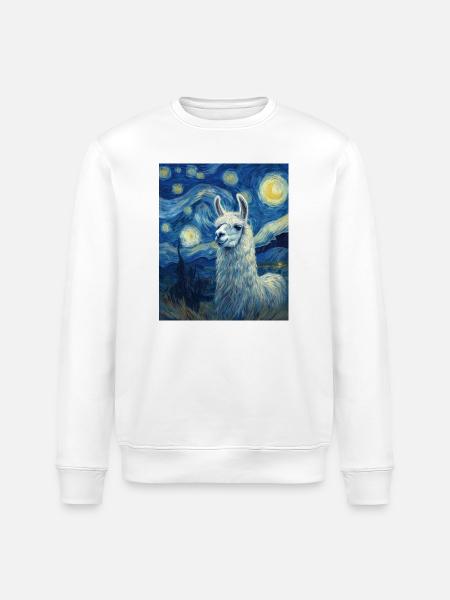 Lama Van Gogh Starry Night - Stanley/Stella ROLLER Unisex Organic Sweatshirt - white