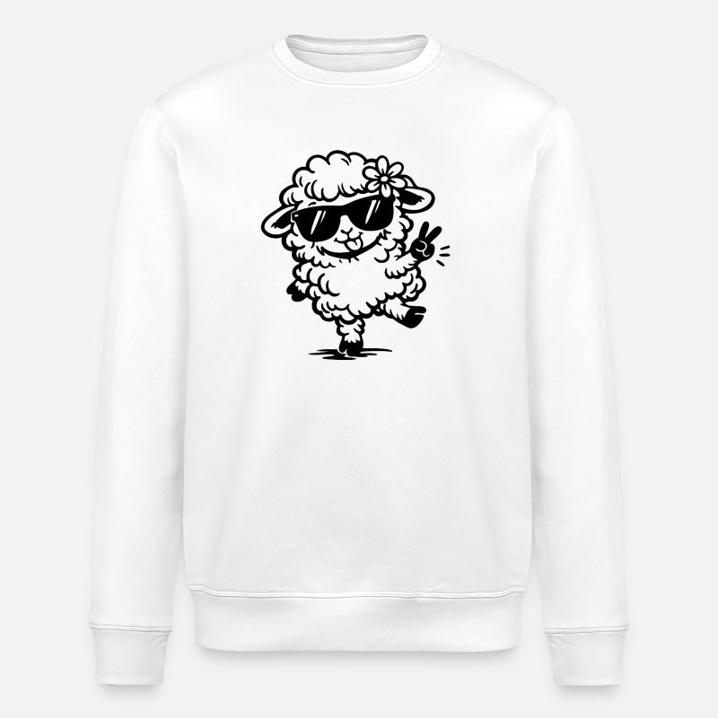 Tanzendes Schaf mit Sonnenbrille Doodle - Stanley/Stella Unisex Bio-Sweatshirt ROLLER - Weiß