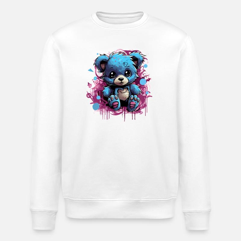 Blue Cuddly Bear Graffiti Pop - Stanley/Stella ROLLER Unisex Organic Sweatshirt - white