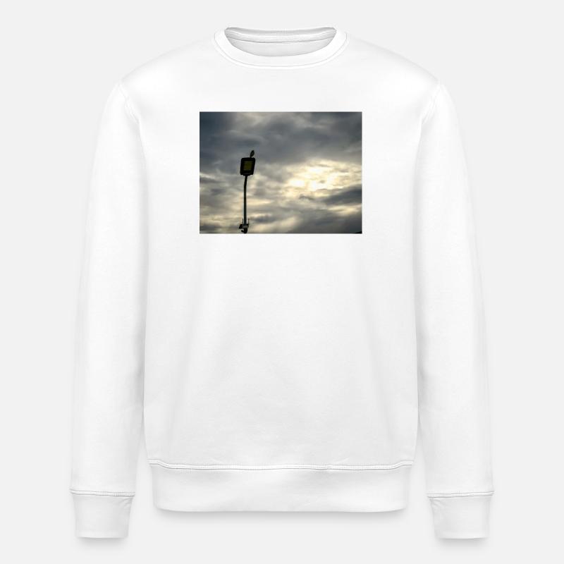 Bird on a lamppost under clouds - Stanley/Stella ROLLER Unisex Organic Sweatshirt - white