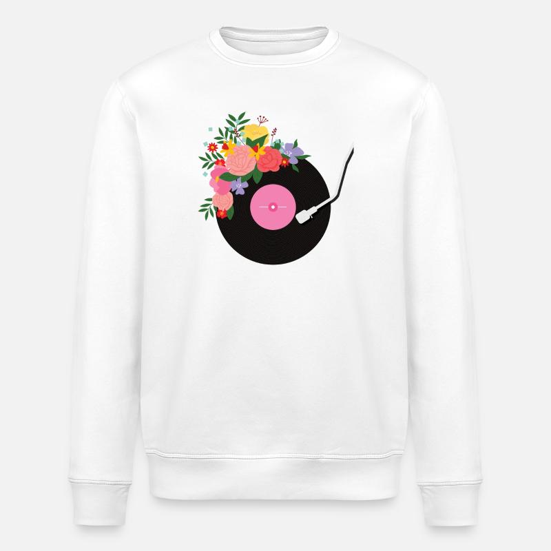 Blumige Schallplatte - Stanley/Stella Unisex Bio-Sweatshirt ROLLER - Weiß