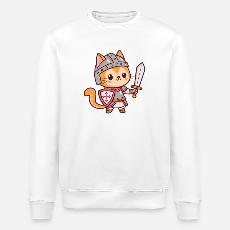 Kawaii Knight Cat with Sword - Stanley/Stella ROLLER Unisex Organic Sweatshirt - white