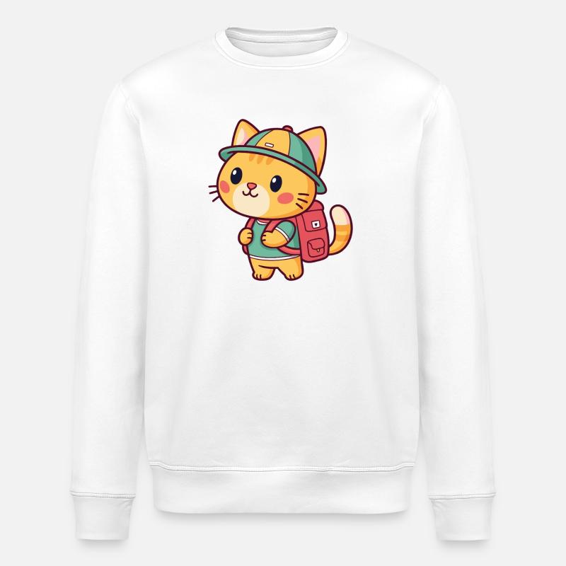 Entdeckerkatze mit Rucksack - Stanley/Stella Unisex Bio-Sweatshirt ROLLER - Weiß