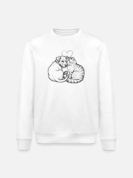 Amis mignons (Chat + Chien) - Sweat bio ROLLER Stanley/Stella Unisexe - blanc