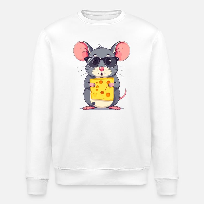 Cool Cheese Mouse with Sunglasses - Stanley/Stella ROLLER Unisex Organic Sweatshirt - white