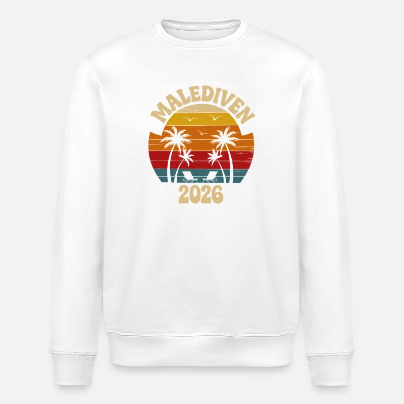 Malediven 2026 Retro Palmen - Stanley/Stella Unisex Bio-Sweatshirt ROLLER - Weiß