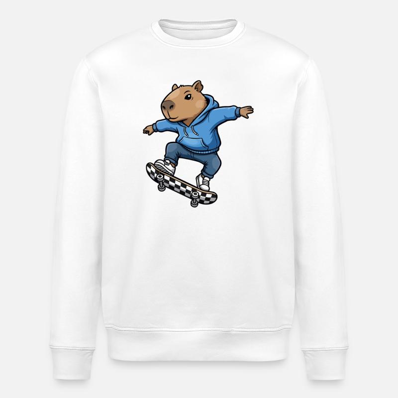 Capybara Skateboard - Stanley/Stella Unisex Bio-Sweatshirt ROLLER - Weiß