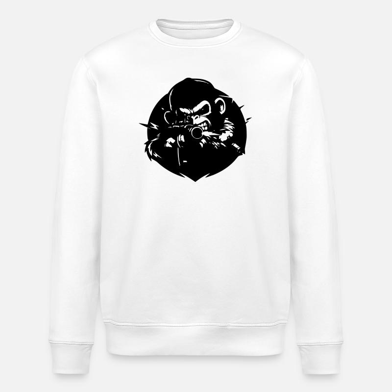 Singe avec fusil  - Sweat bio ROLLER Stanley/Stella Unisexe - blanc