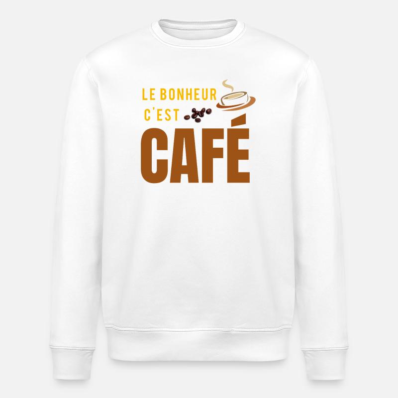 Le bonheur c’est café - Sweat bio ROLLER Stanley/Stella Unisexe - blanc