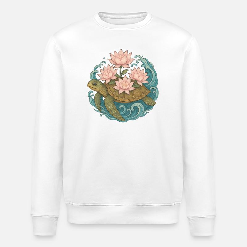 Lotus Turtle on Ocean Waves - Stanley/Stella ROLLER Unisex Organic Sweatshirt - white