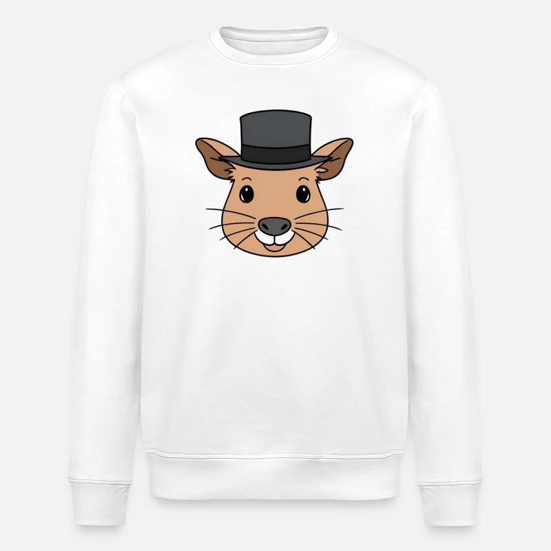 Capybara mit Zylinder Cartoon - Stanley/Stella Unisex Bio-Sweatshirt ROLLER - Weiß