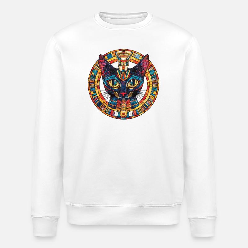 Mosaikkatze im Sonnenkreis - Stanley/Stella Unisex Bio-Sweatshirt ROLLER - Weiß