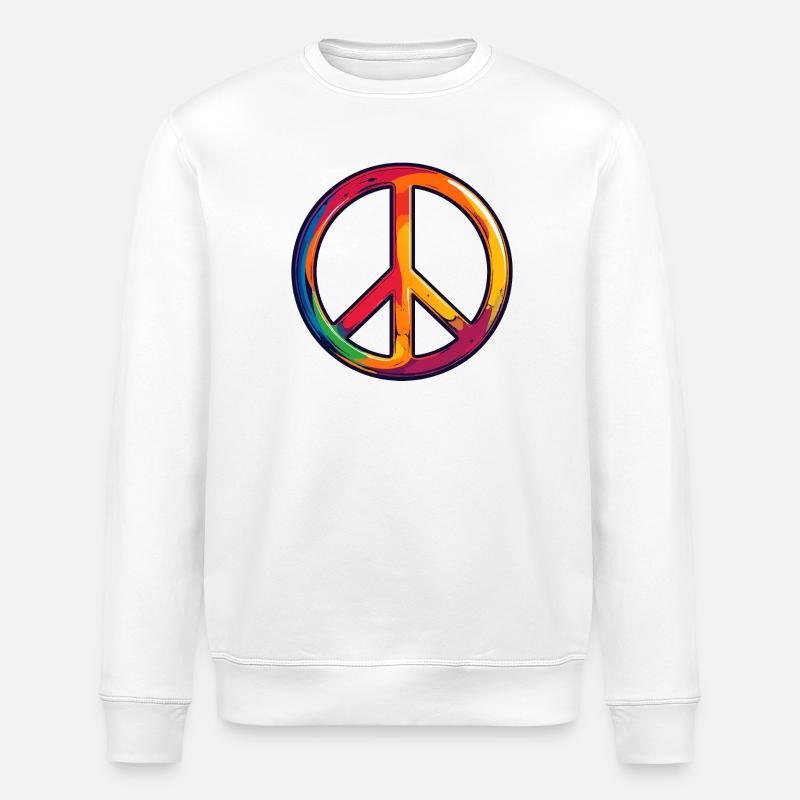 Rainbow Peace Symbol - Stanley/Stella ROLLER Unisex Organic Sweatshirt - white
