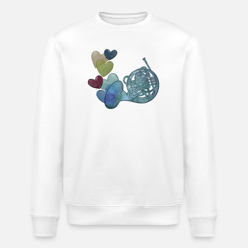 Heartnote Horn with Colourful Hearts - Stanley/Stella ROLLER Unisex Organic Sweatshirt - white