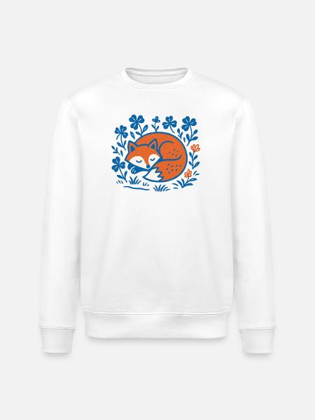 Schlafender Fuchs im Blumen-Nachtgarten - Stanley/Stella Unisex Bio-Sweatshirt ROLLER - Weiß