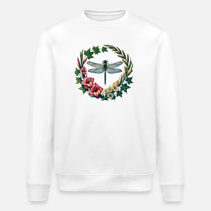 Dragonfly Floral Wreath Frame - Stanley/Stella ROLLER Unisex Organic Sweatshirt - white