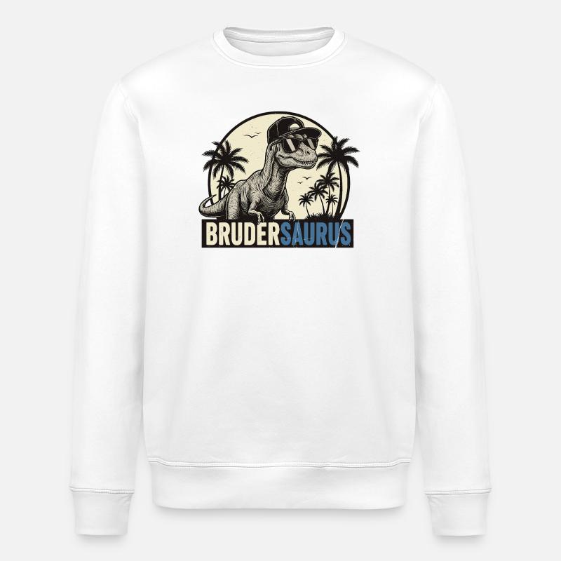 Brudersaurus – Cooler Dino Bruder Retro Style - Stanley/Stella Unisex Bio-Sweatshirt ROLLER - Weiß