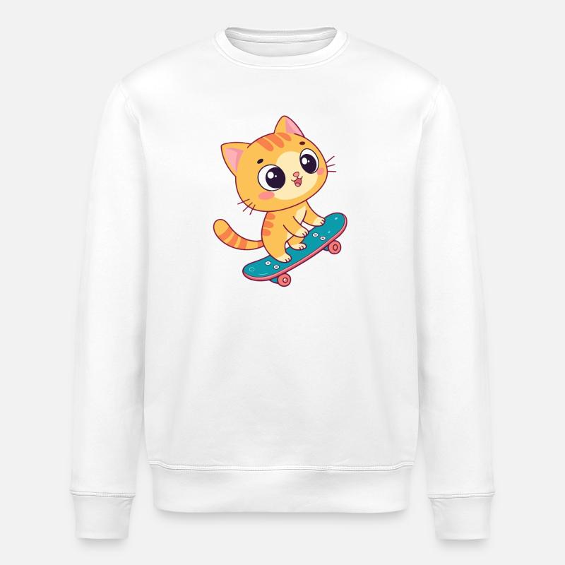 Chaton kawaii sur skateboard - Sweat bio ROLLER Stanley/Stella Unisexe - blanc