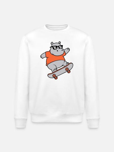 Cool Hippopotamus Skater Skateboard Vector - Stanley/Stella ROLLER Unisex Organic Sweatshirt - white