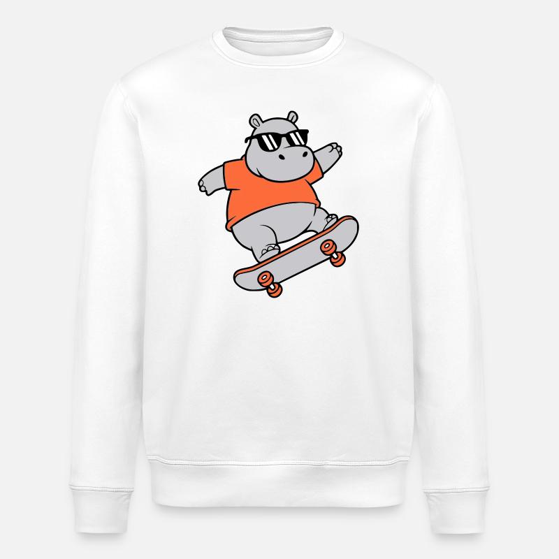 Vecteur de skateboard hippopotame cool - Sweat bio ROLLER Stanley/Stella Unisexe - blanc