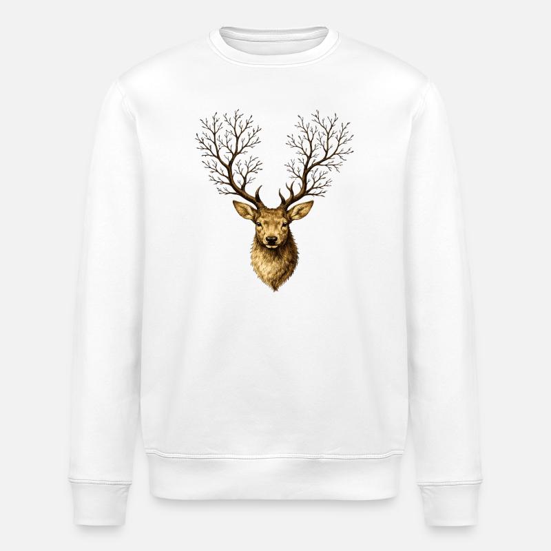 Hirschkopf mit Baumgeweih – Mystischer Waldgeist - Stanley/Stella Unisex Bio-Sweatshirt ROLLER - Weiß