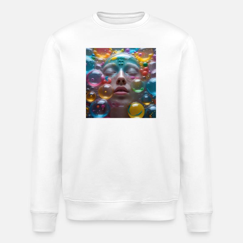 Face among Neon Bubbles - Stanley/Stella ROLLER Unisex Organic Sweatshirt - white